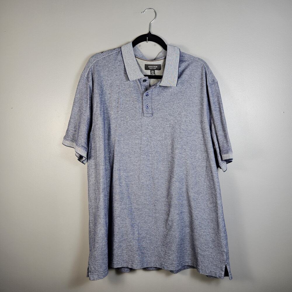 Nordstrom Men’s Shop Polo XXL Blue Gray Textured Knit Cotton Blend Short Sleeve